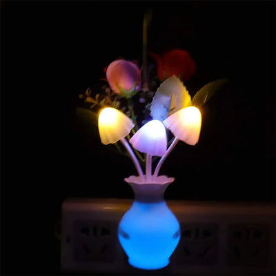 0.5W LED Night Light With Auto Sensor Energy Saving Rose Flower Mushroom Plug In Lamp For Bedroom Bathroom Living Room Kitchen